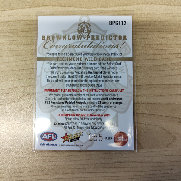 2019 Select Gold Brownlow Predictor Richmond Wild Card