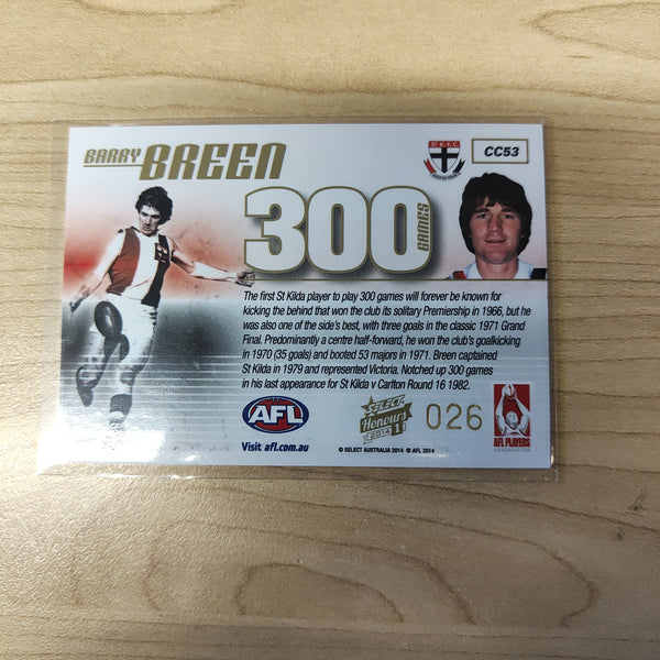 2014 Select Honours 1 300 Game Case Card Barry Breen St Kilda