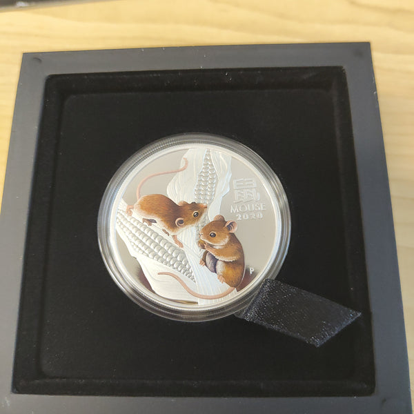 Australia 2020 Perth Mint One dollar Year of the Mouse 1oz Silver Proof Coloured Coin