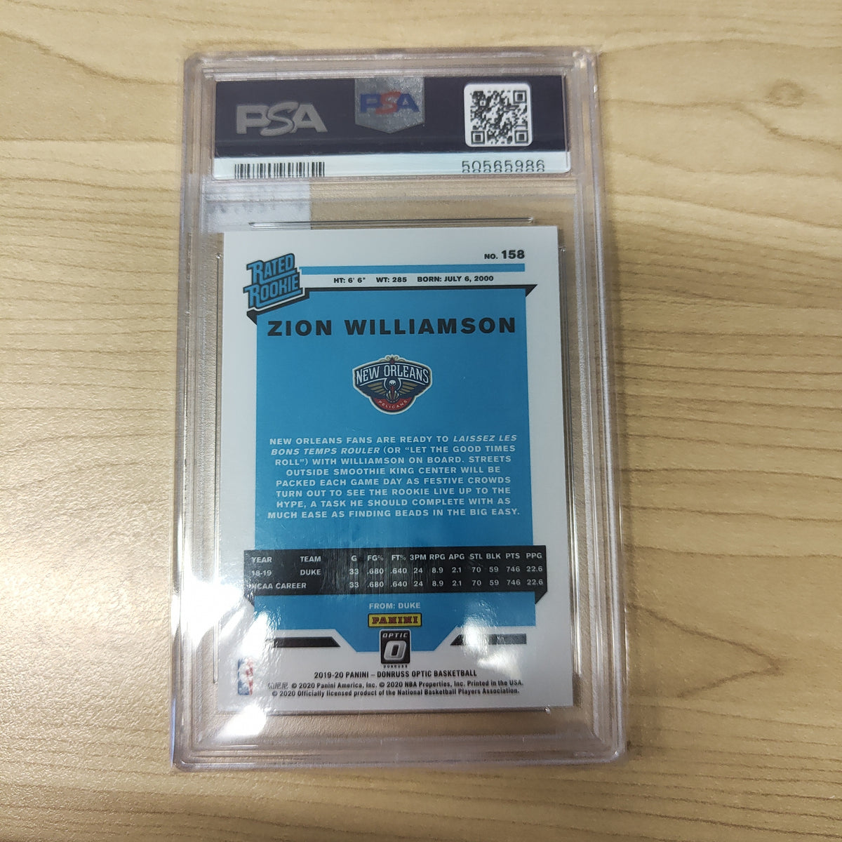 2019 Panini Optic Rated Rookie Zion Williamson PSA Graded Mint 9 NBA B ...