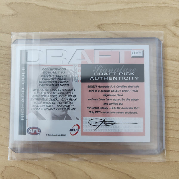 2002 Select SPX Gold Draft Pick Signature Richard Cole Collingwood