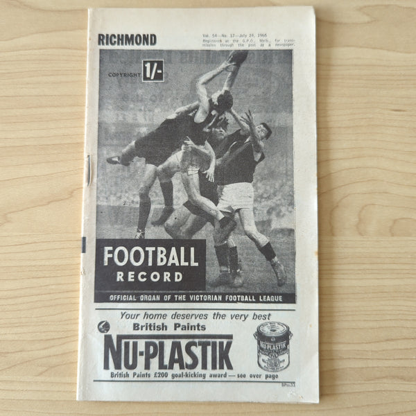 VFL 1965 July 24 Football Record Richmond v Collingwood