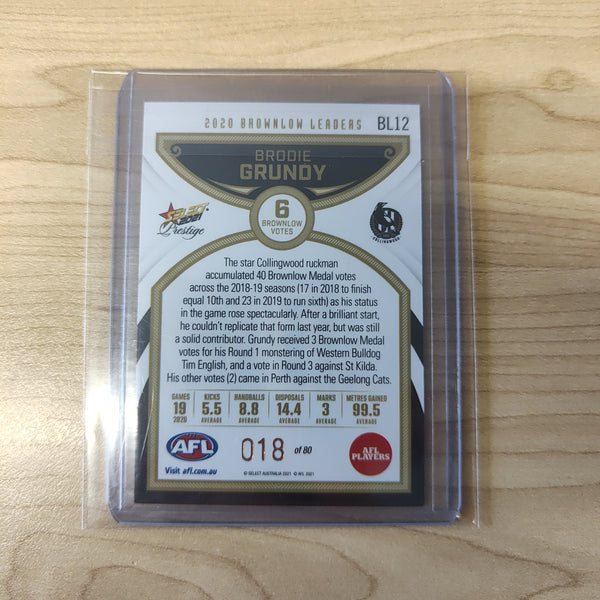 2021 AFL Select Prestige Brownlow Leaders Brodie Grundy Collingwood 18/80