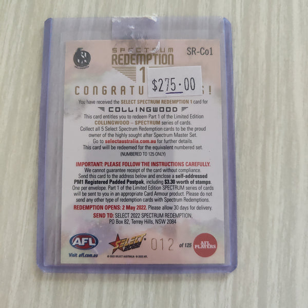 2022 AFL Footy Stars Spectrum Redemption 1 Card Collingwood 012/125