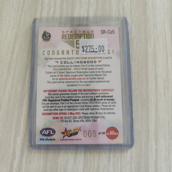 2022 AFL Footy Stars Spectrum Redemption 5 Card Collingwood LOW NUMBER 009/125