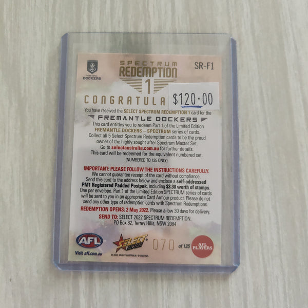 2022 AFL Footy Stars Spectrum Redemption 1 Card Fremantle 070/125