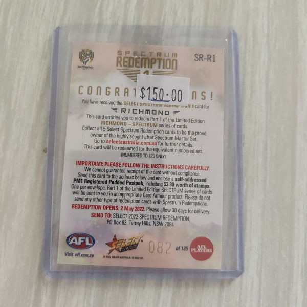 2022 AFL Footy Stars Spectrum Redemption 1 Card Richmond 082/125