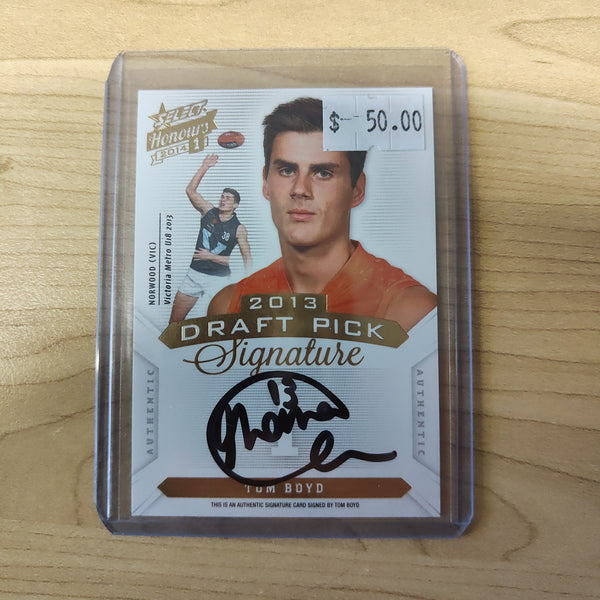 2014 AFL Select Honours 1 Draft Pick Signature Tom Boyd GWS No. 157/400