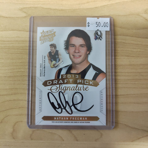 2014 AFL Select Honours 1 Draft Pick Signature Nathan Freeman Collingwood No. 030/400
