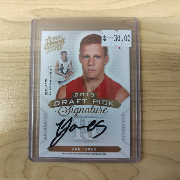 2014 AFL Select Honours 1 Draft Pick Signature Zak Jones Sydney No. 139/400