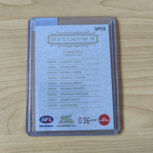 2022 AFL Select Optimum Plus Parallel Carlton Checklist No.36/115