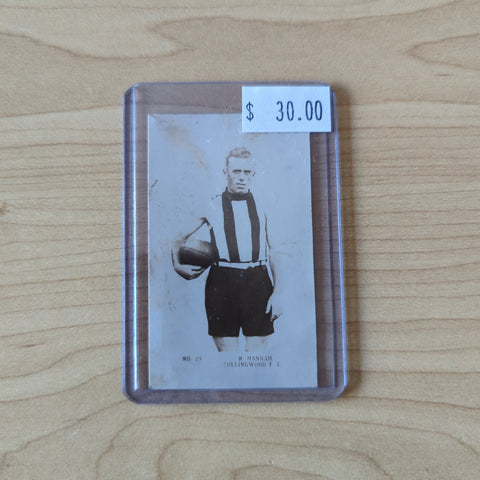 VFL 1923 Magpie Cigarettes J.J. Schuh Leading Footballers No.25 R Hannah, Collingwood Football Club. Cigarette Card