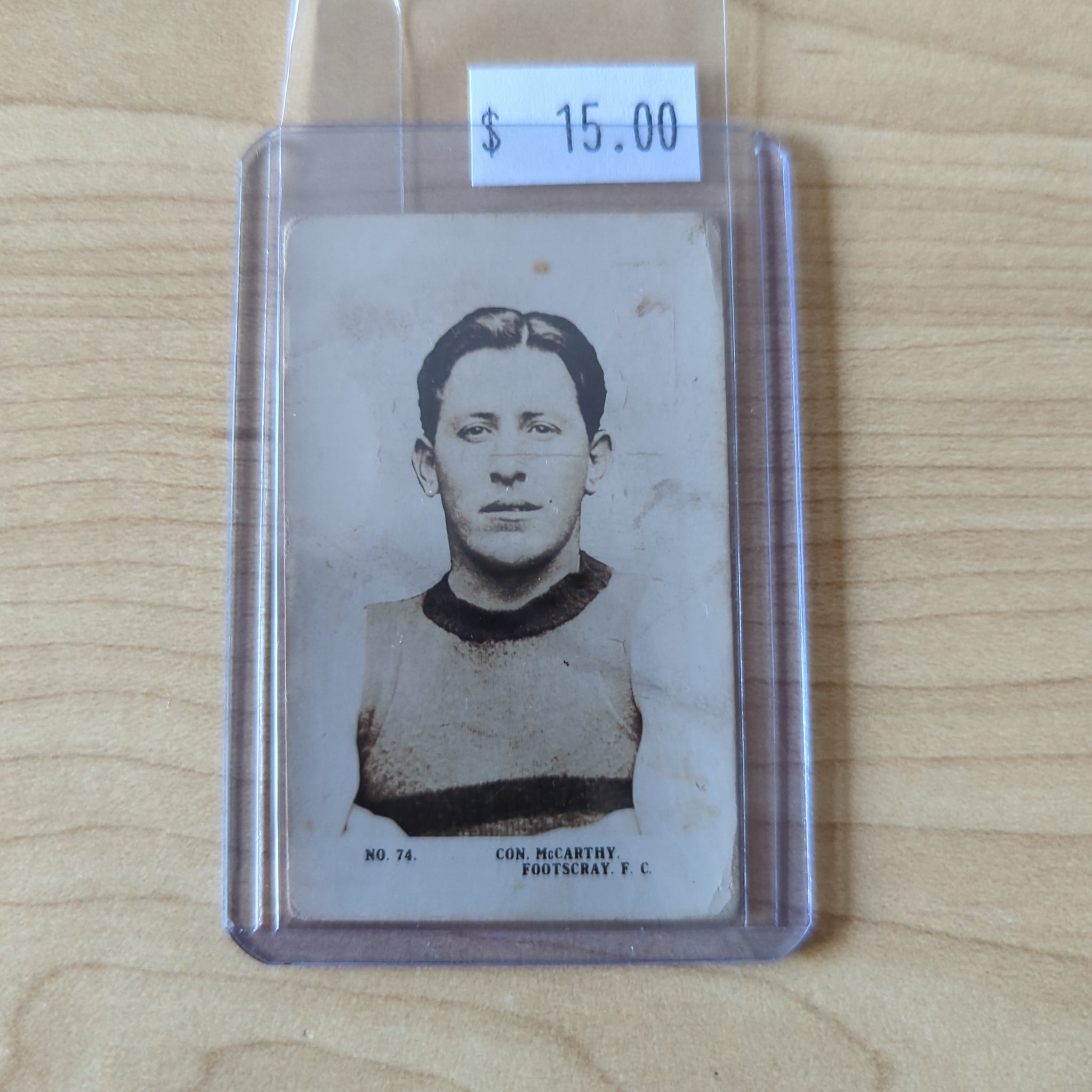 VFL 1923 Magpie Cigarettes J.J. Schuh Leading Footballers No.74 Con McCarthy Footscray Football Club Cigarette Card