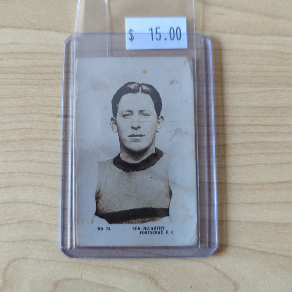 VFL 1923 Magpie Cigarettes J.J. Schuh Leading Footballers No.74 Con McCarthy Footscray Football Club Cigarette Card