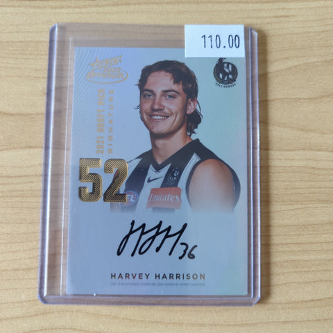 2022 AFL Select Optimum Gold Draft Pick Signature Harvey Harrison Collingwood No.80/85