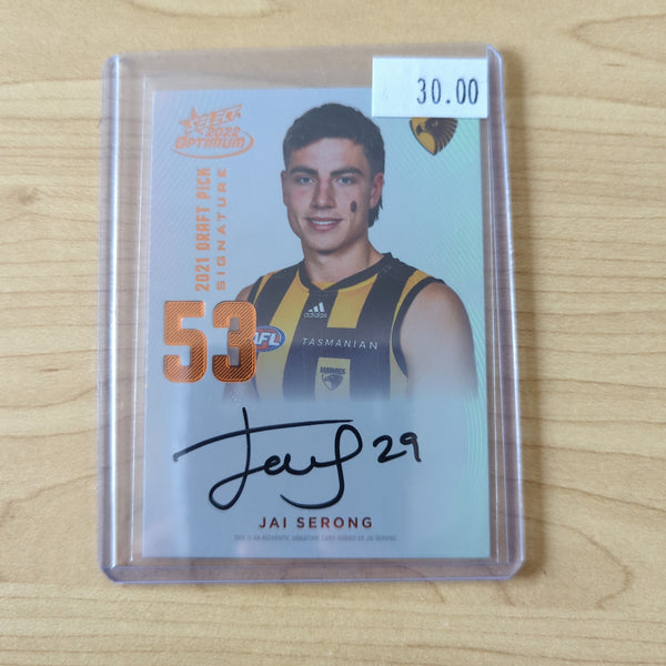 2022 AFL Select Optimum Copper Draft Pick Signature Jai Serong Hawthorn No.013/170