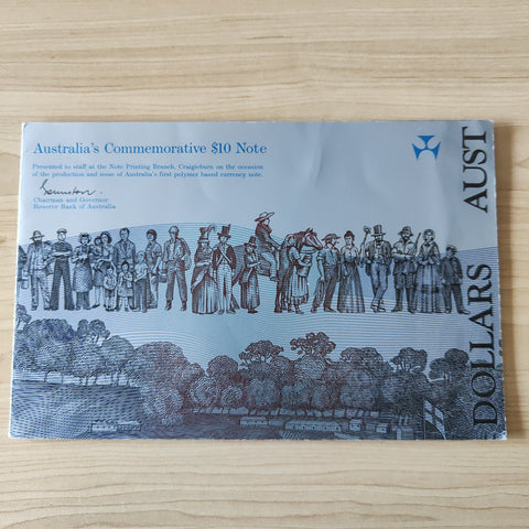 Australia 1988 $10 Bicentenary Commemorative First Polymer Banknote Staff Folder