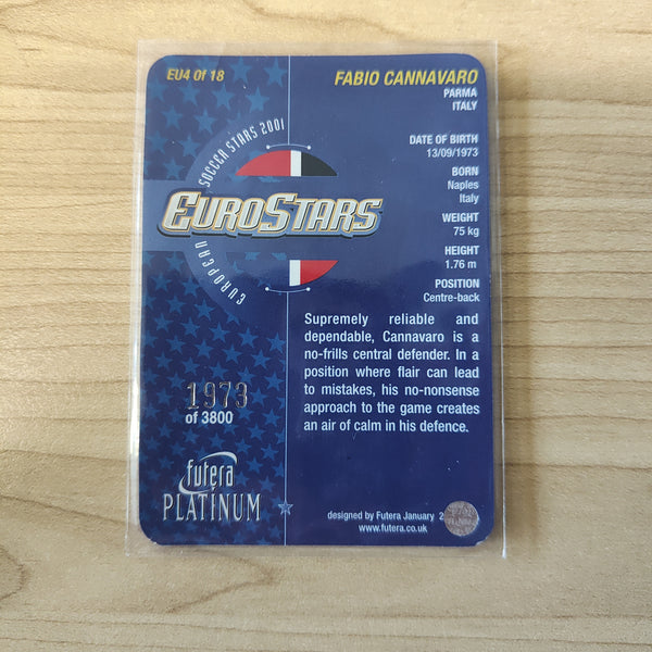 2001 Futera Platinum Euro Stars Fabio Cannavaro Italy Soccer Card