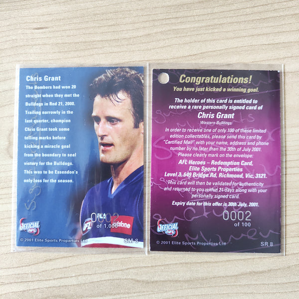 2001 AFL Heroes Signature Moments Redemption Chris Grant Western Bulldogs LOW NUMBER No.002/100