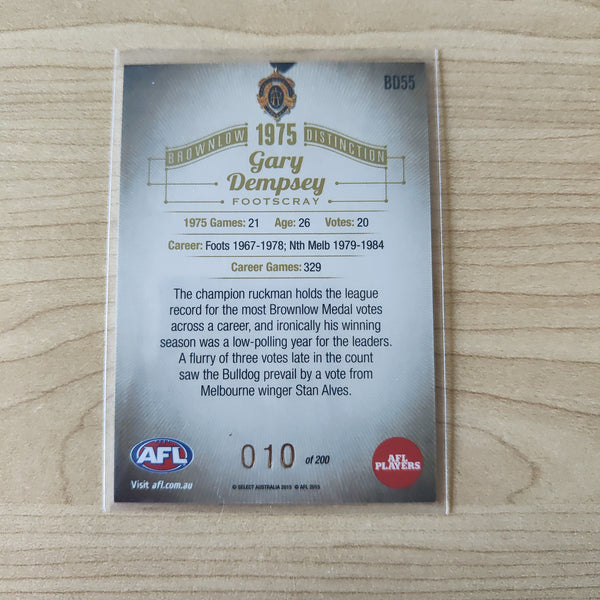 2015 Select Honours 2 Brownlow Gary Dempsey Footscray Western Bulldogs No.010/200
