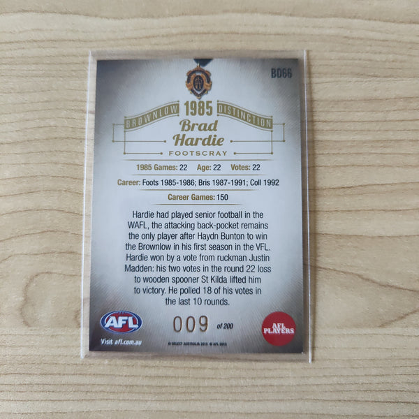 2015 Select Honours 2 Brownlow Brad Hardie Footscray Western Bulldogs No.009/200