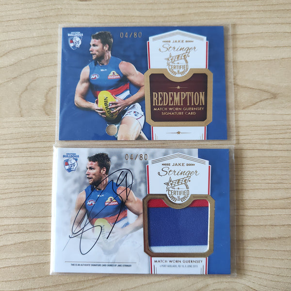 2016 Select Certified Match Worn Guernsey Redemption Signature Jake Stringer Western Bulldogs LOW NUMBER No.004/80