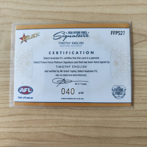 2016 Select Future Force Platinum Signature Timothy English Western Bulldogs No.40/40