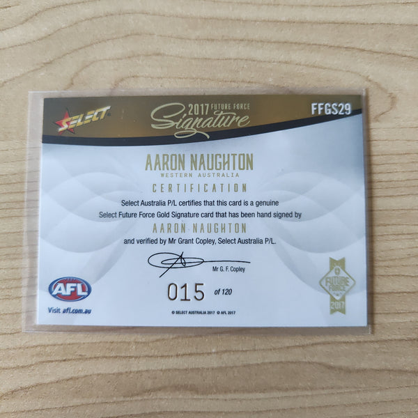 2017 Select Future Force Gold Signature Aaron Naughton Western Bulldogs No.015/120