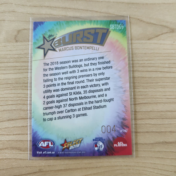 2019 Select Star Burst Tie Dye Marcus Bontempelli Western Bulldogs LOW NUMBER No.004/540