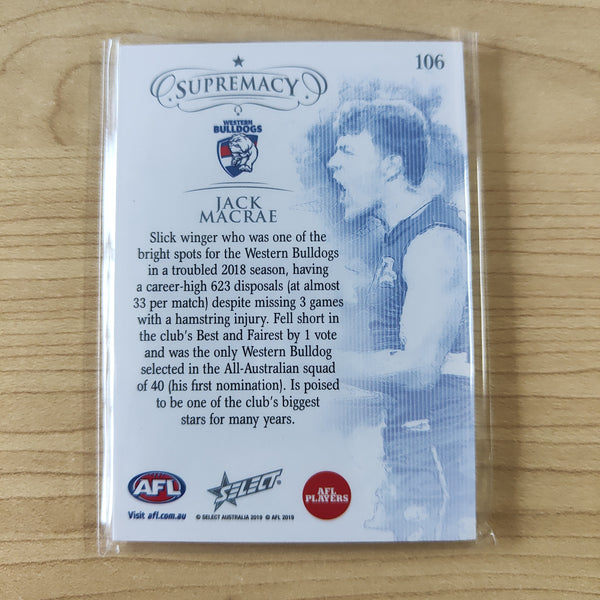 2019 Select Supremacy Silver Base Card Jack Macrae Western Bulldogs No.11/90