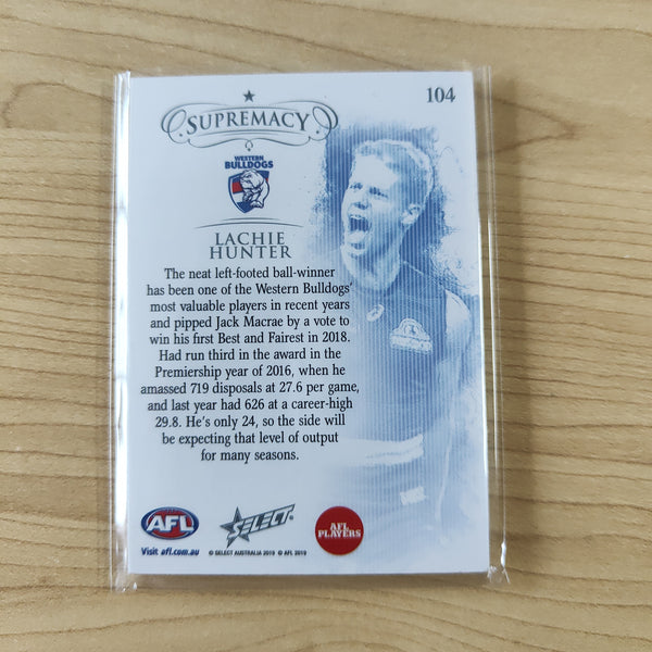 2019 Select Supremacy Silver Base Card Lachie Hunter Western Bulldogs No.07/90