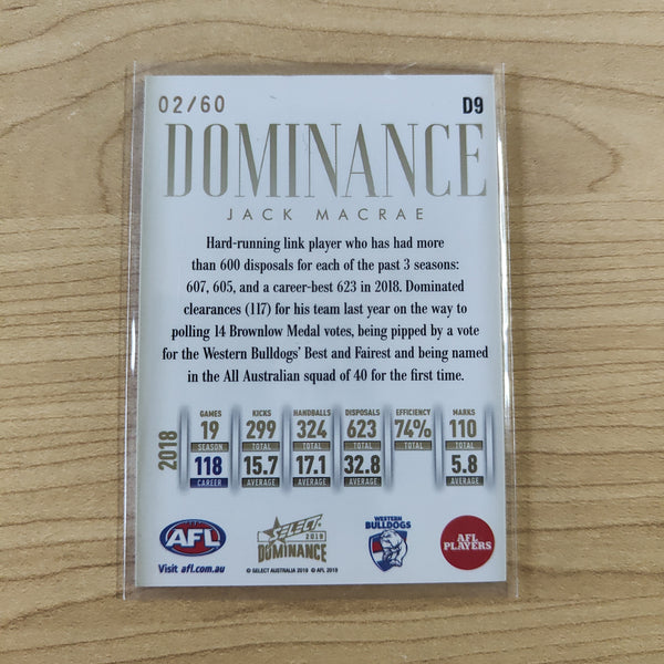 2019 Select Dominance Jack Macrae Western Bulldogs LOW NUMBER No.02/60