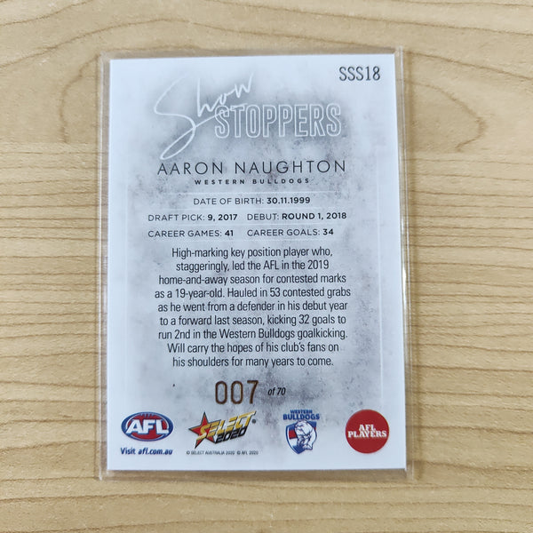 2020 Select Silver Show Stoppers Aaron Naughton Western Bulldogs LOW NUMBER No.007/70