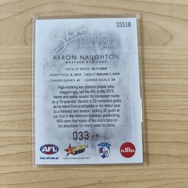 2020 Select Silver Show Stoppers Aaron Naughton Western Bulldogs Jumper NUMBER No.033/70