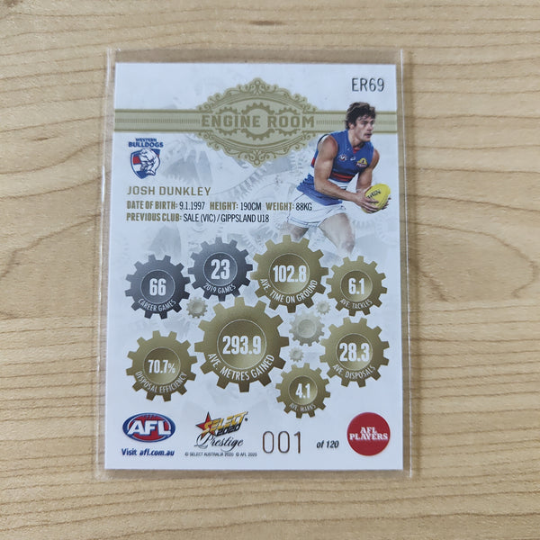 2020 Select Prestige Engine Room Josh Dunkley Western Bulldogs LOW NUMBER No.001/120