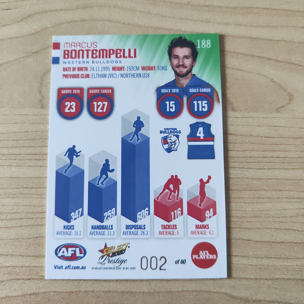 2020 Select Prestige Green Parallel Marcus Bontempelli Western Bulldogs LOW NUMBER No.002/60