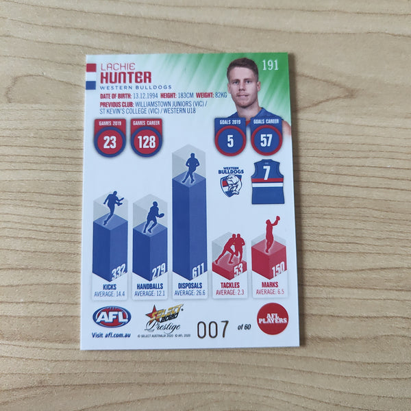 2020 Select Prestige Green Parallel Lachie Hunter Western Bulldogs LOW NUMBER No.007/60