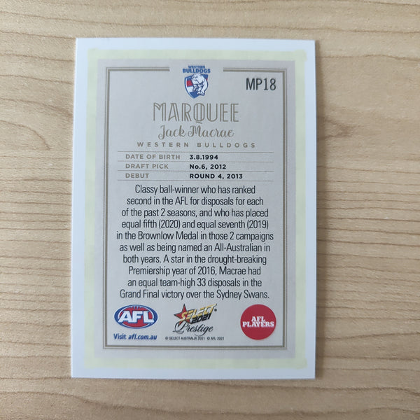 2021 Select Prestige Marquee Jack Macrae Western Bulldogs LOW NUMBER No.07/40