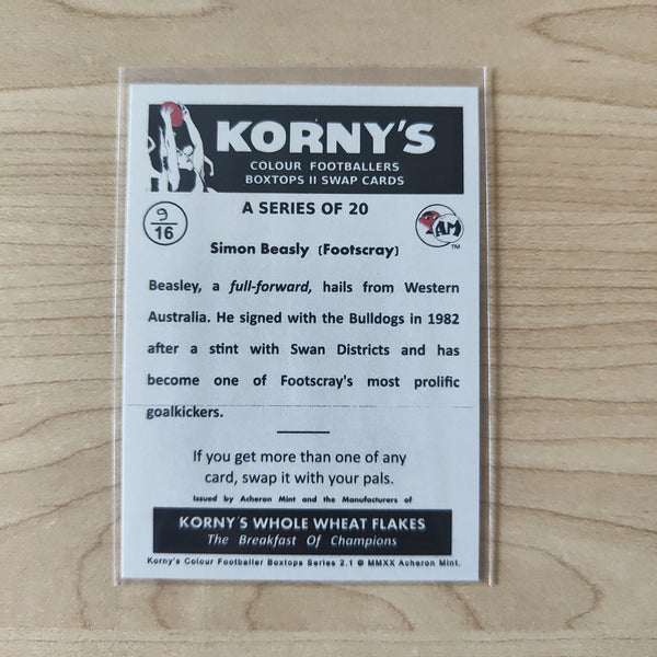 Acheron Mint Studio Hades Korny's Colour Footballers Boxtops II Swap Cards Simon Beasley Footscray Western Bulldogs 09/16