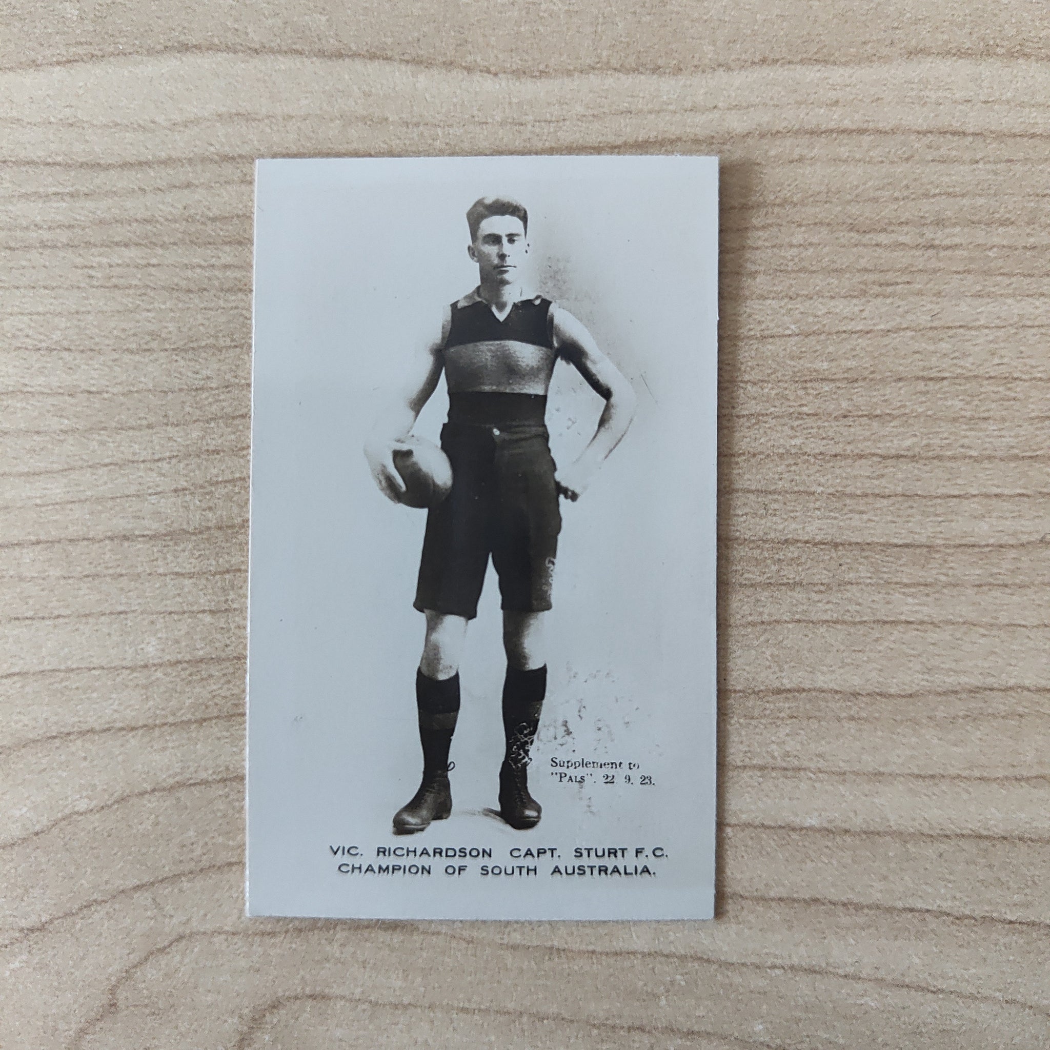 Football 1924 Pals Champions of South Australia. Vic Richardson Sturt Football Club, Photo Cigarette Card. He also played Test Cricket for Australia