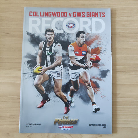 2018 Sept 15 2nd Semi Final AFL Football Record Collingwood v GWS
