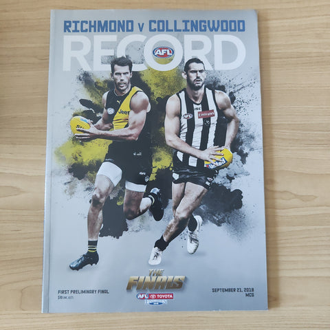 2018 Sept 21 1st Preliminary Final AFL Football Record Richmond v Collingwood