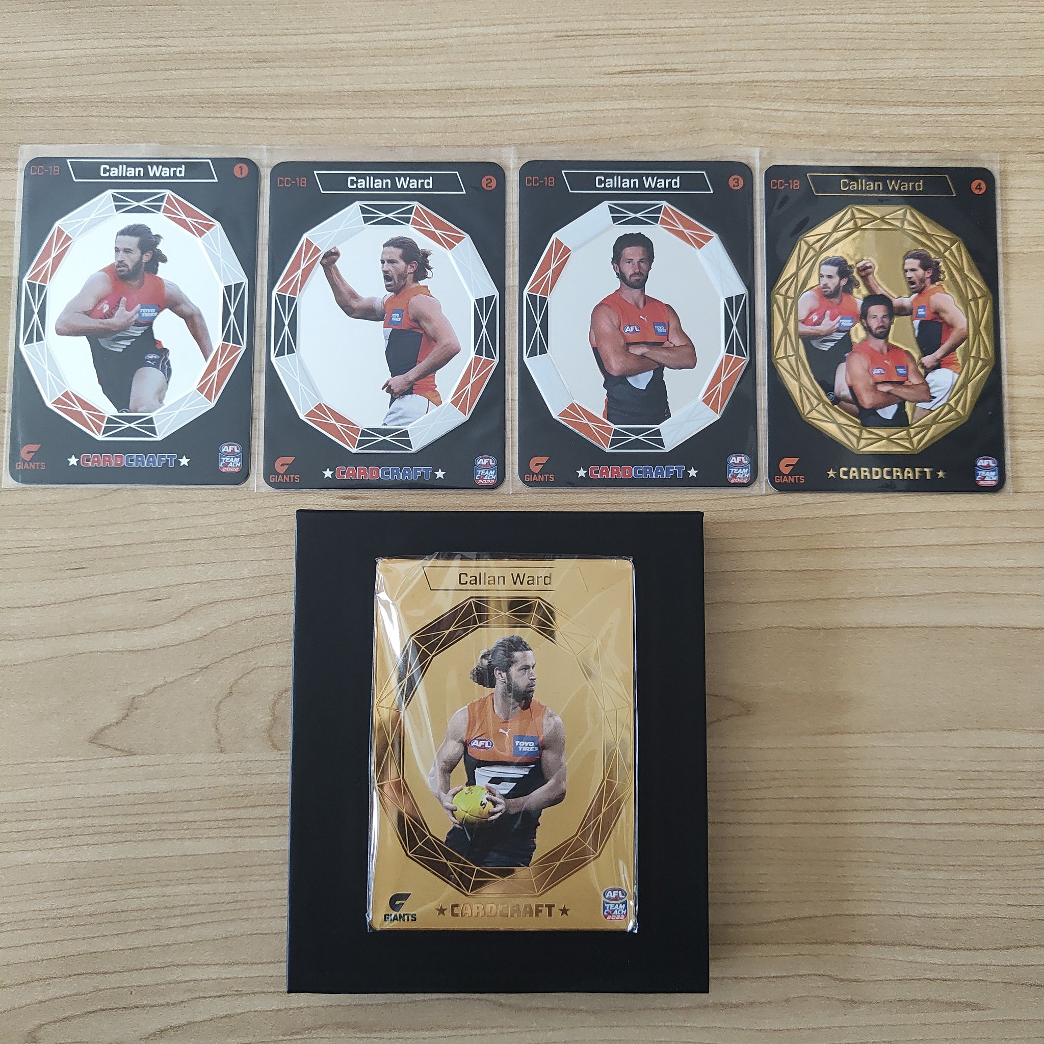 2022 Teamcoach Card Craft Callan Ward GWS Complete Set of 4 Cards + Redeemed 24k Gold Card