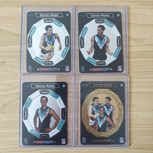 2022 Teamcoach Card Craft Connor Rozee Port Adelaide Complete Set of 4 Cards + Redeemed 24k Gold Card