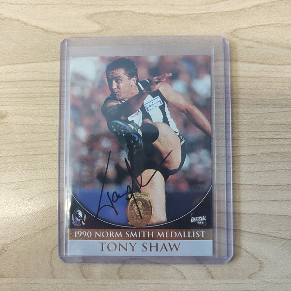 Select ESP Official AFL Collingwood Team Of The Century 1990 Norm Smith Medallist Tony Shaw Hand Signed Card