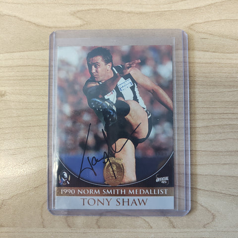 Select ESP Official AFL Collingwood Team Of The Century 1990 Norm Smith Medallist Tony Shaw Hand Signed Card