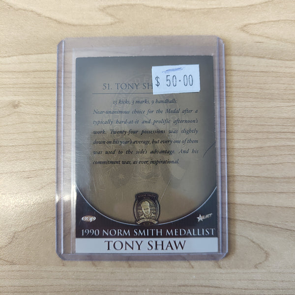 Select ESP Official AFL Collingwood Team Of The Century 1990 Norm Smith Medallist Tony Shaw Hand Signed Card