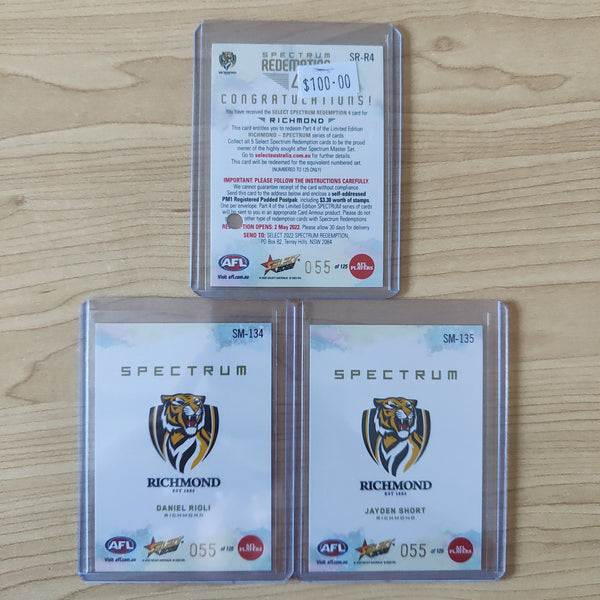 2022 AFL Footy Stars Spectrum Redemption 4 Card Richmond Daniel Rioli Jayden Short 055/125