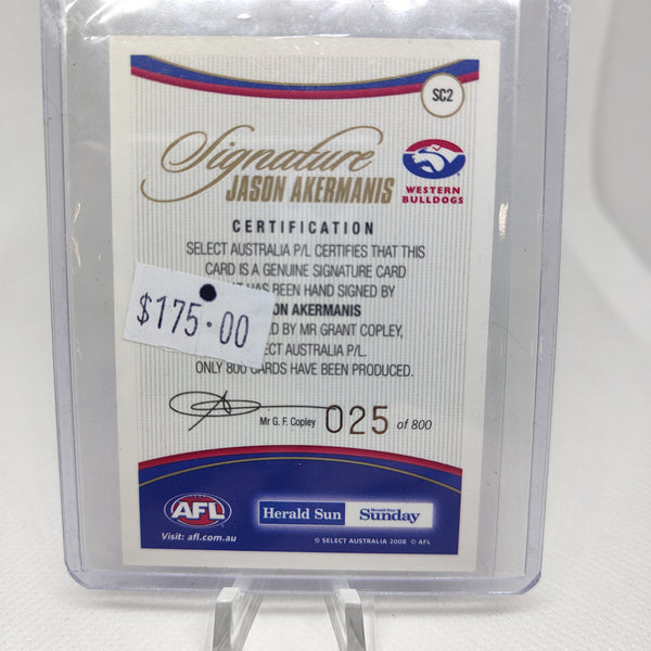 2007 Select Herald Sun Signature Card Jason Akermanis Western Bulldogs No.025/800