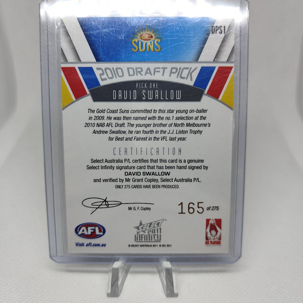 2011 Select Infinity Draft Pick Signature Card David Swallow Gold Coast
